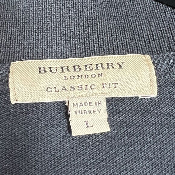 Burberry London Polo Shirt Pique Men’s Large Short Sleeve 100% Cotton Black - Picture 7 of 8